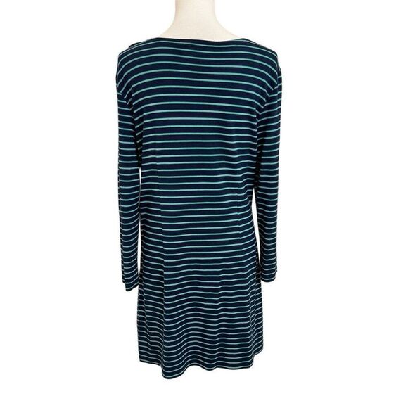 Sail to Sable Navy Blue & Green Striped Shift Dress Gold Buttons Size Large - Picture 2 of 6